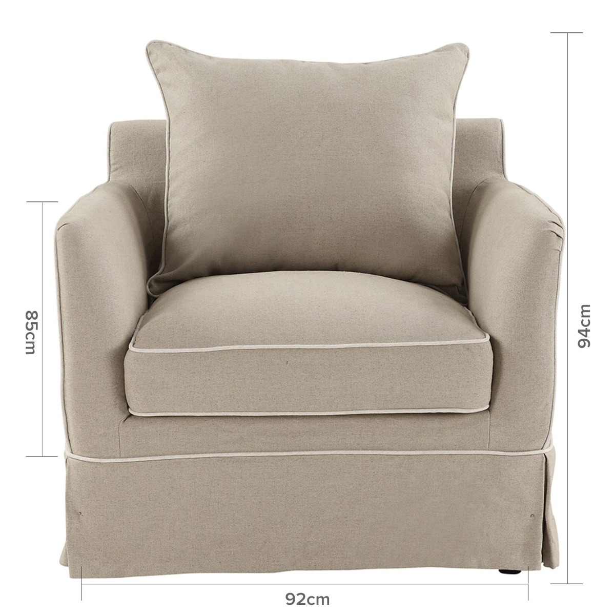Slip Cover Only - Noosa Hamptons Armchair Natural W/White Piping, W 90cm D 91cm H 80cm (RRP $724) - Image 7