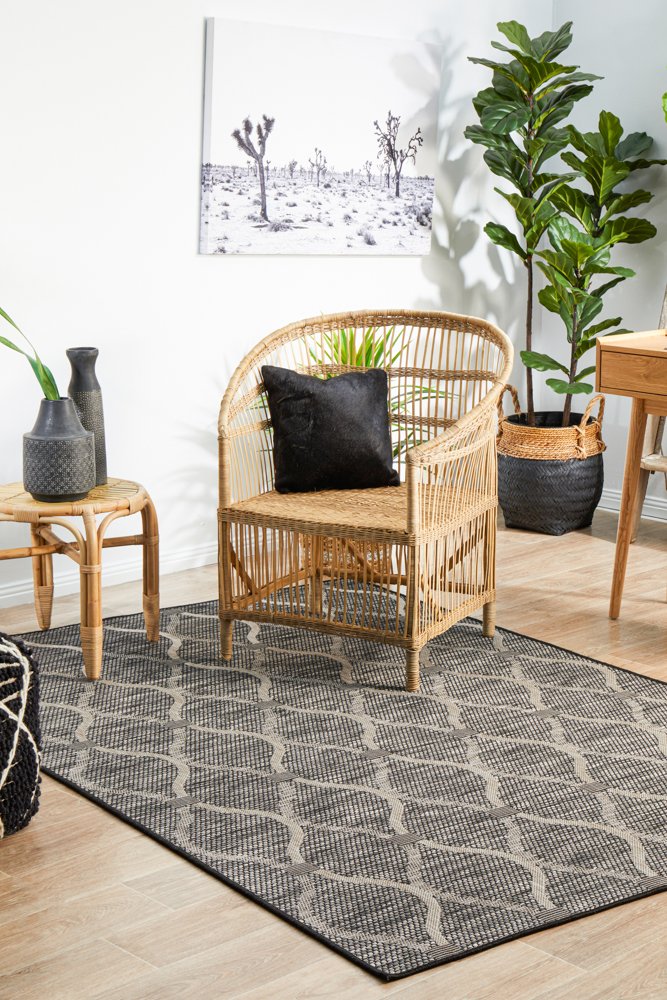 "Terrace" Hamptons Style Outdoor/Indoor Rug, Black-TERRACE 5501 BLACK 400X300CM: 400X300CM - Image 6