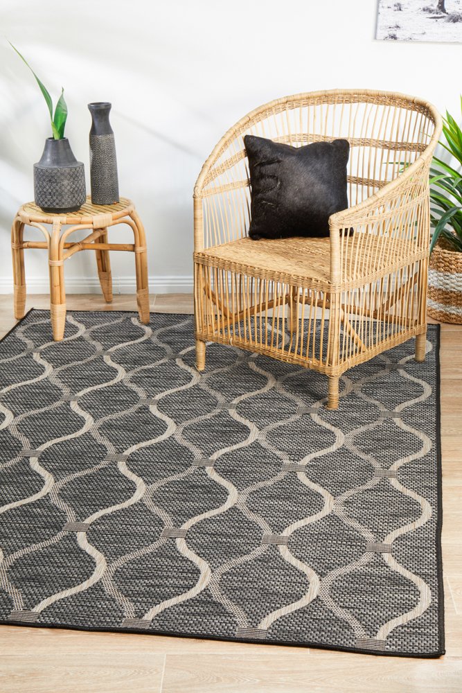 "Terrace" Hamptons Style Outdoor/Indoor Rug, Black-TERRACE 5501 BLACK 230X160CM: 230X160CM - Image 7