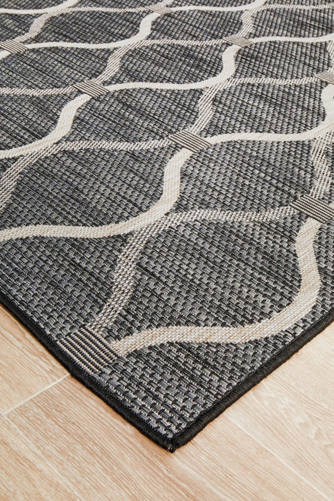 "Terrace" Hamptons Style Outdoor/Indoor Rug, Black-TERRACE 5501 BLACK 290X200CM: 290X200CM - Image 2