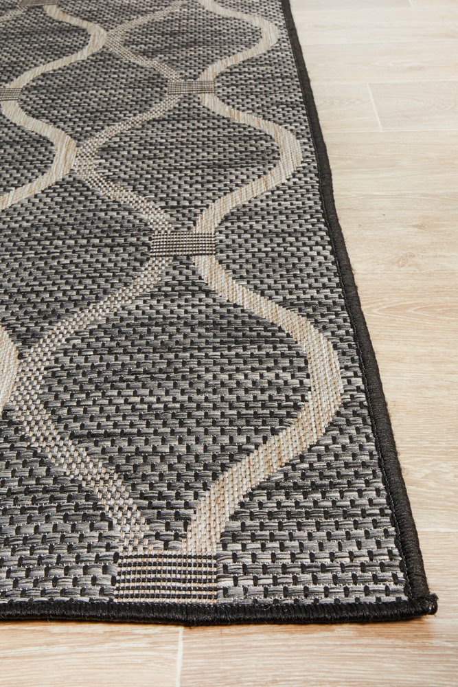 "Terrace" Hamptons Style Outdoor/Indoor Rug, Black-TERRACE 5501 BLACK 230X160CM: 230X160CM - Image 3