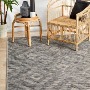 "Terrace" Hamptons Style Outdoor/Indoor Rug 5504, Black-Terrace Black 5504 290cm x 200cm