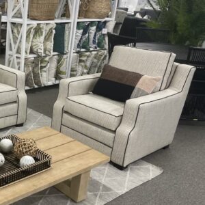 "Bronte" Hamptons Style Armchair Lounge 100% Australian Made, 84x95x83cmH, Black Code Fabric (RRP $2999)