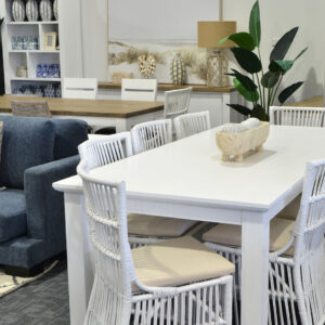 "Cove" Coastal 9 Piece Dining Package 220x100cm Hardwood Timber Dining Table + 8 Villa White Chairs