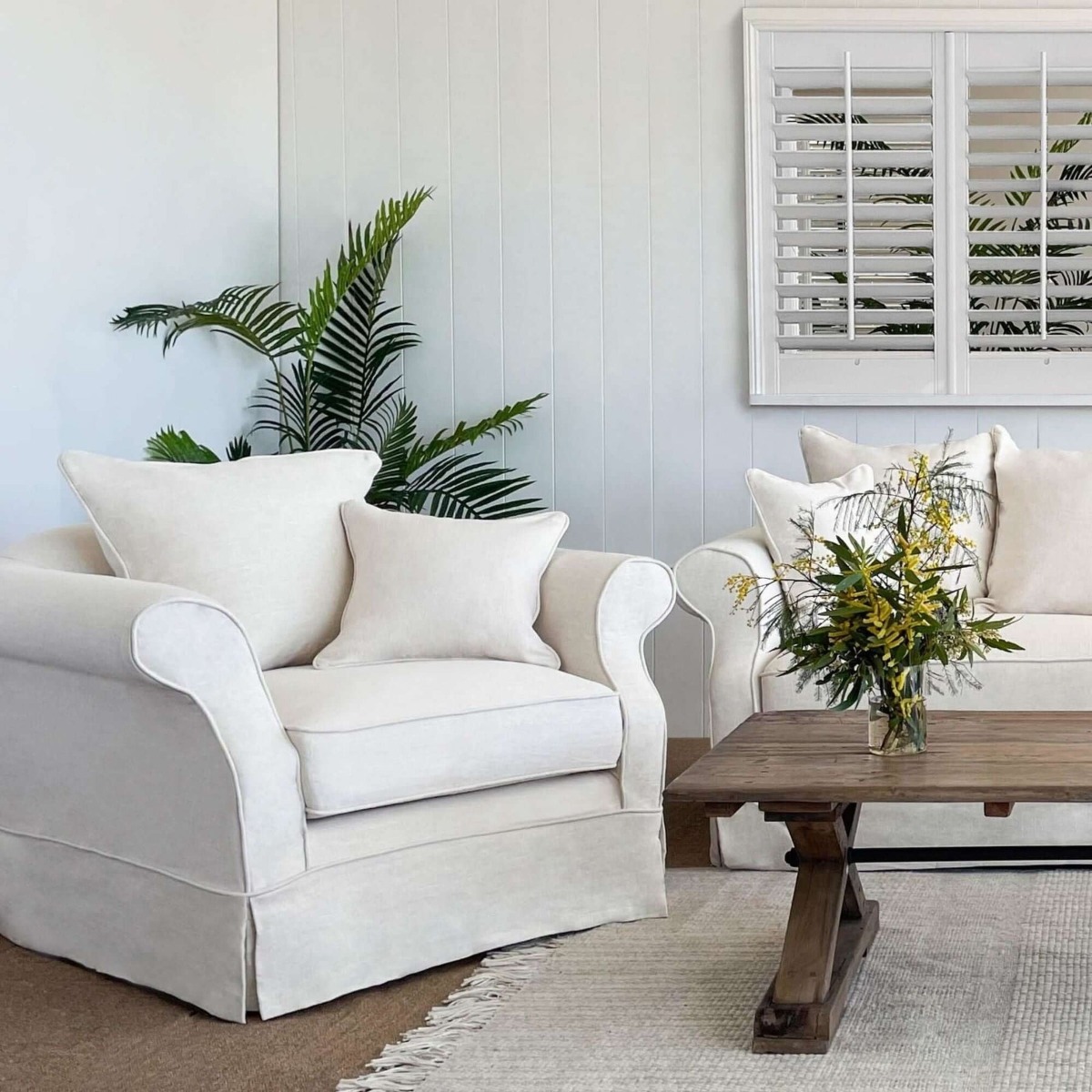 Slip Cover Only - Avalon Hamptons Armchair Ivory, W 109cm D 96cm H 81cm (RRP $699) - Image 7