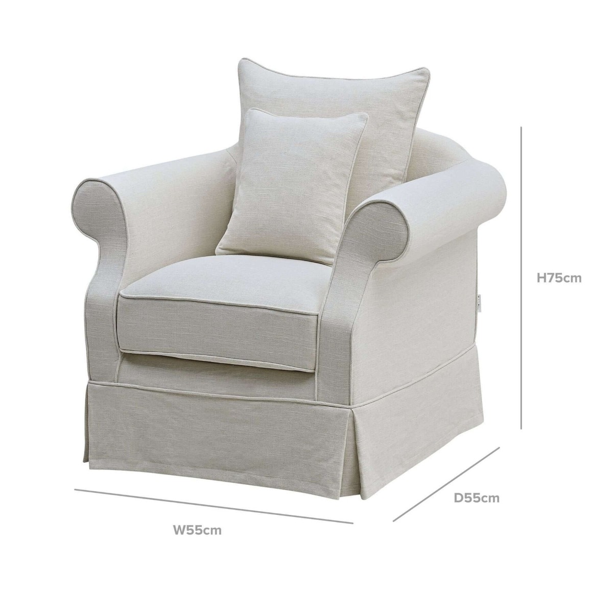 Slip Cover Only - Avalon Hamptons Armchair Ivory, W 109cm D 96cm H 81cm (RRP $699) - Image 5