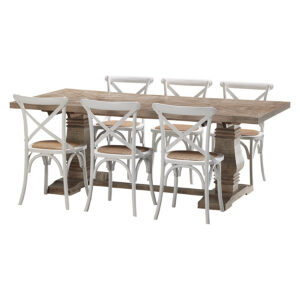 "Tuscany" 7 Piece Dining Package 210cm Hardwood Timber Dining Table with 6 Noosaville Crossback Chairs