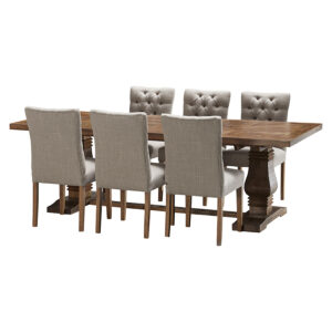 "Tuscany" 7 Piece Dining Package 210cm Hardwood Timber Dining Table with 6 Chloe Chairs (RRP $3999)
