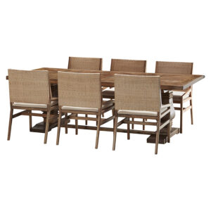 "Tuscany" 7 Piece Dining Package 210cm Hardwood Timber Dining Table with 6 Reef Chairs RRP $4499)