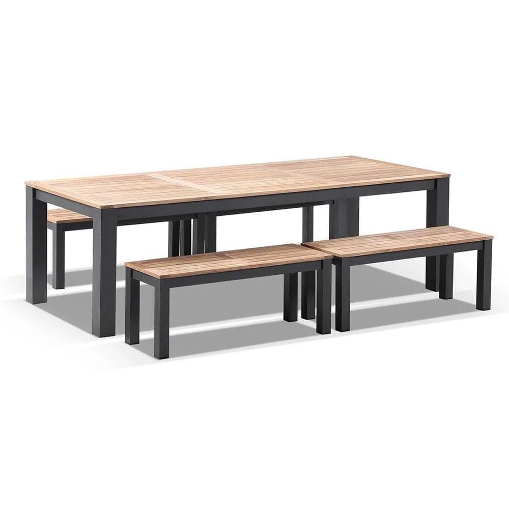 "Newport" Hamptons Style Outdoor Charcoal Aluminium Teak Top Dining Table with Bench Seats, 250cm x 102cm - Image 2