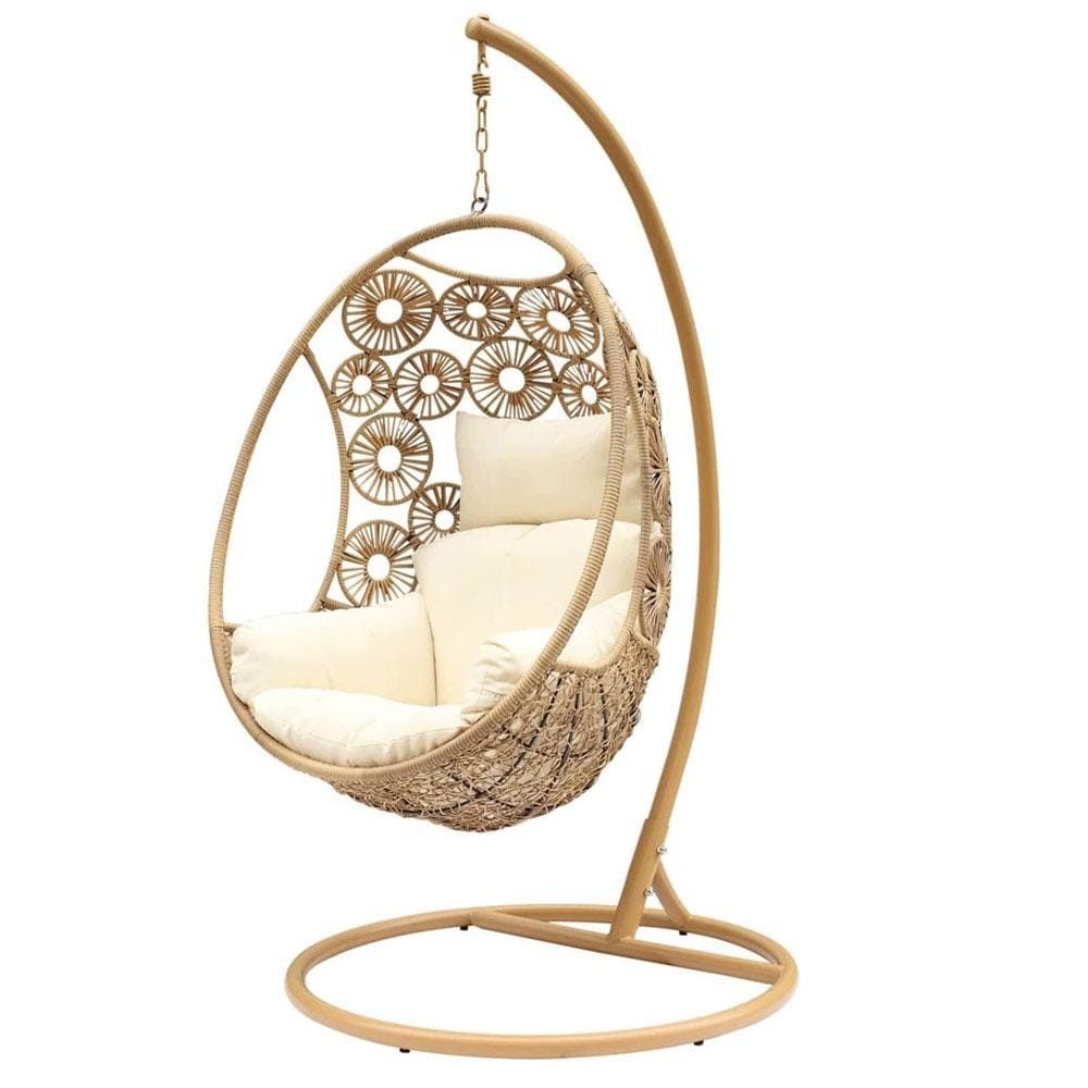 Resort Style Hanging Egg Chair Natural with Stand - Image 2