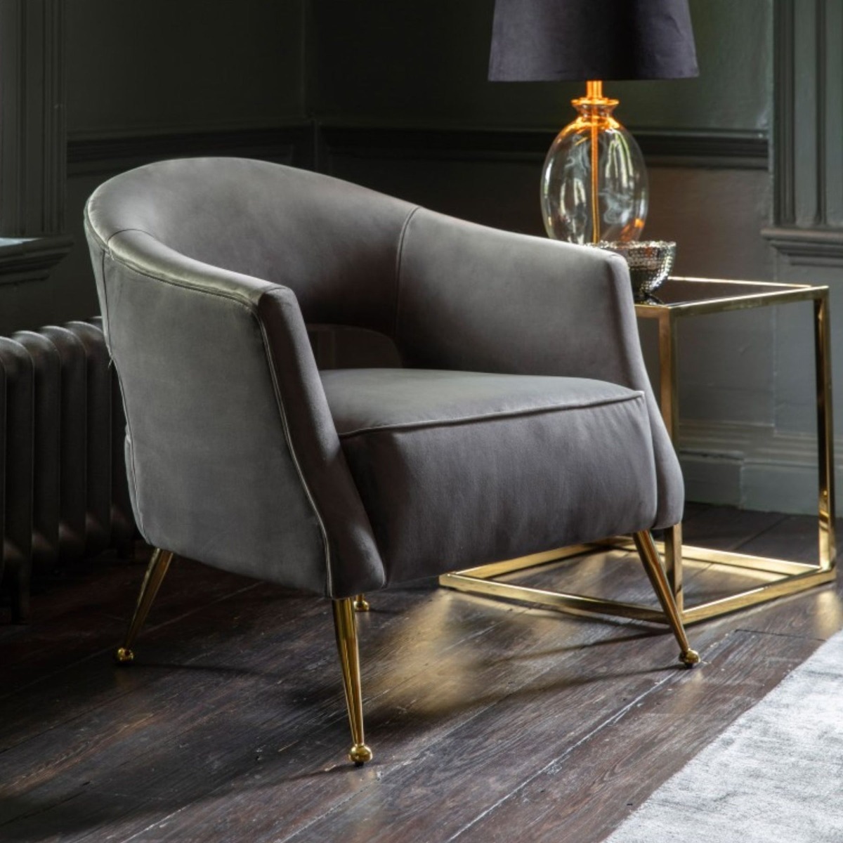 Barletta Armchair Grey Velvet, W 75cm D 73cm H 75 (RRP $1449) - Image 3