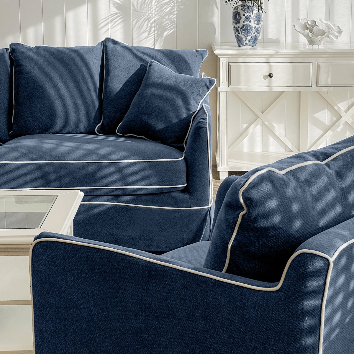 Noosa Hamptons 2.5 Seat Sofa Navy, W 195cm D 91cm H 80cm (RRP $2699) - Image 3