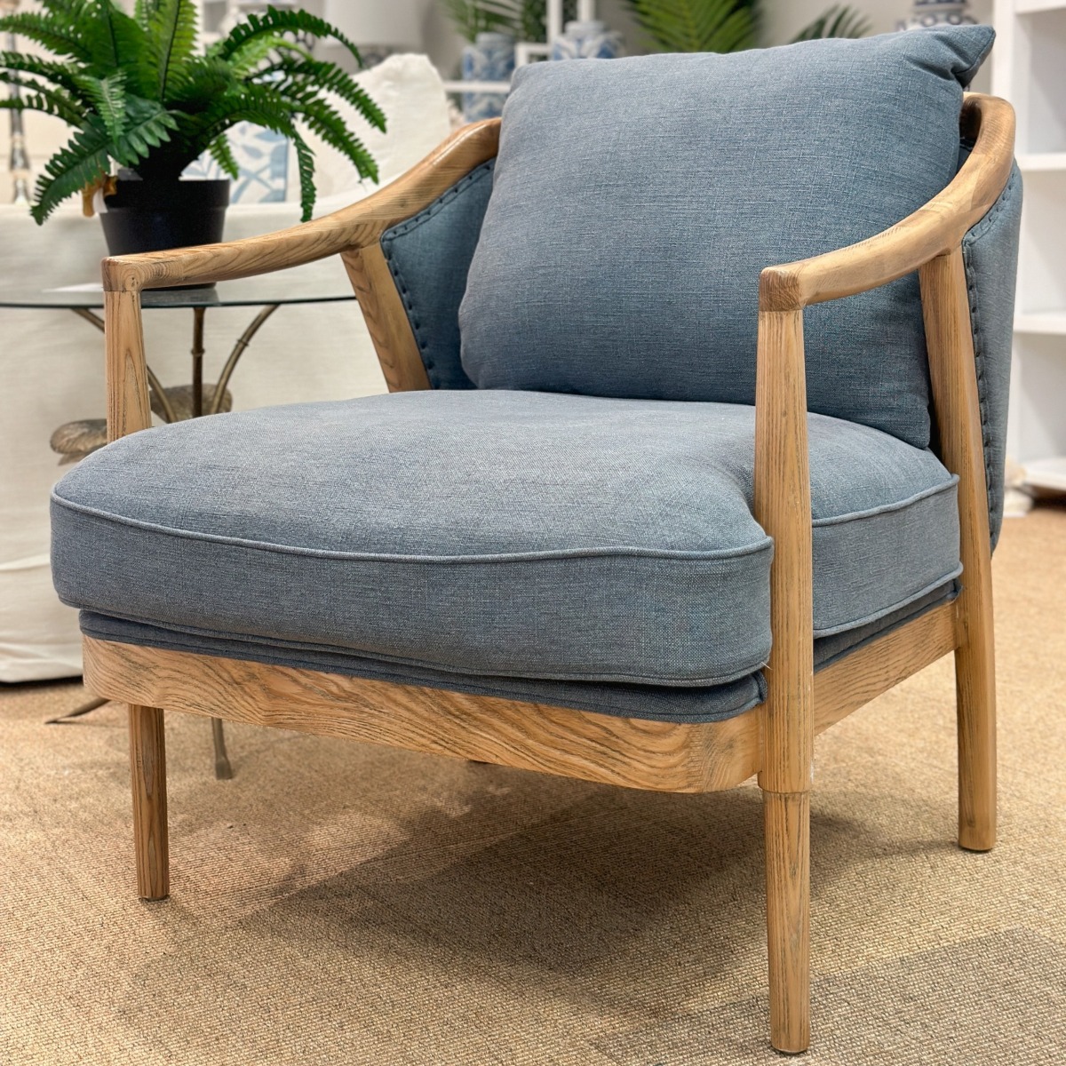 Asteria Armchair Linen Blend Blue, W 91cm D 76cm H 81cm (RRP $1299) - Image 3