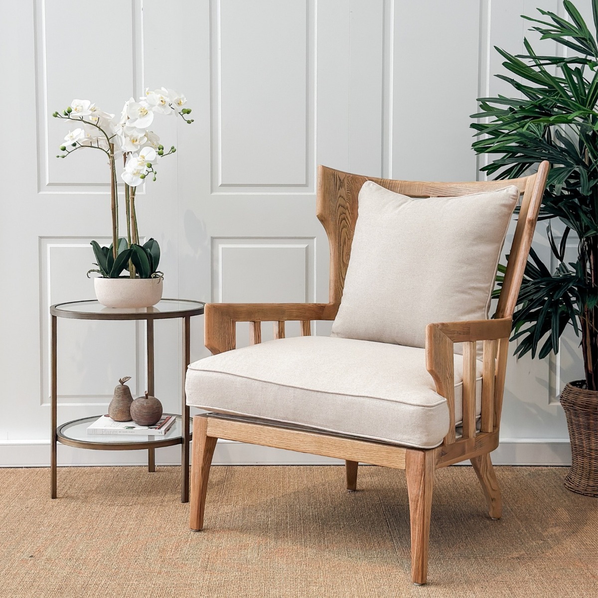 Jackman Coastal Oakwood and Linen Armchair Natural, W 84.5cm D 80cm H 104.5cm (RRP $1399) - Image 2