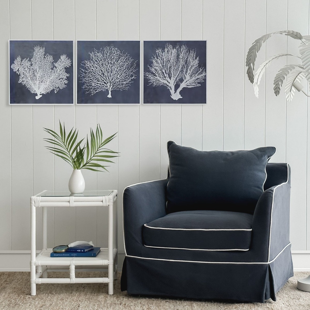 Noosa Hamptons Armchair Navy with White Piping, W 91cm D 90cm H 80cm (RRP $1699) - Image 9