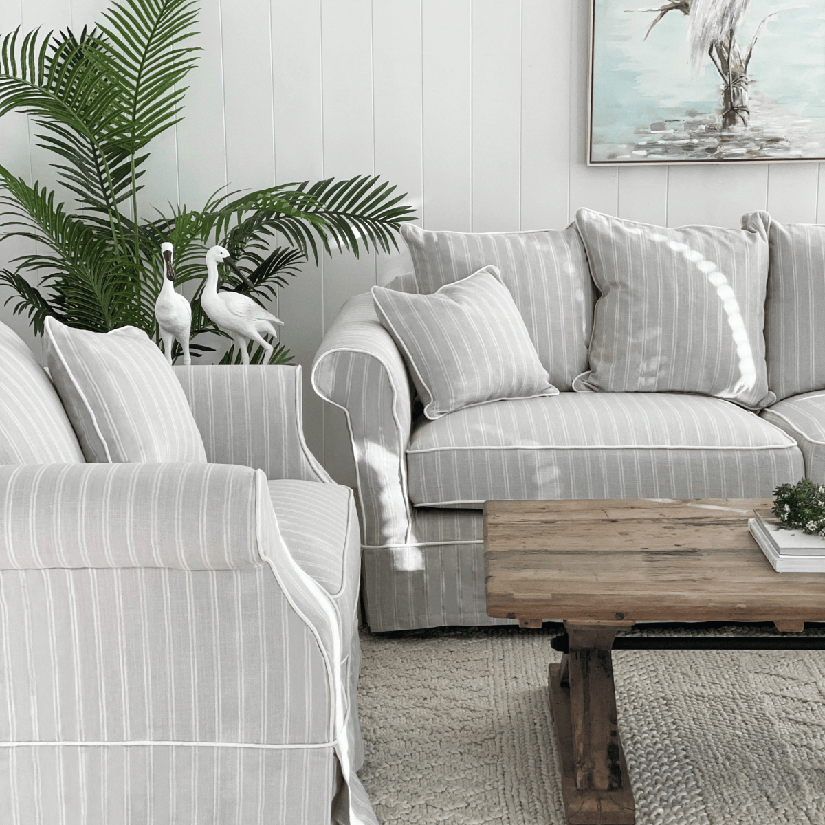 Avalon Hamptons 3 Seat Sofa Cloud Stripe, W 226cm D 96cm H 81cm (RRP $3299) - Image 13