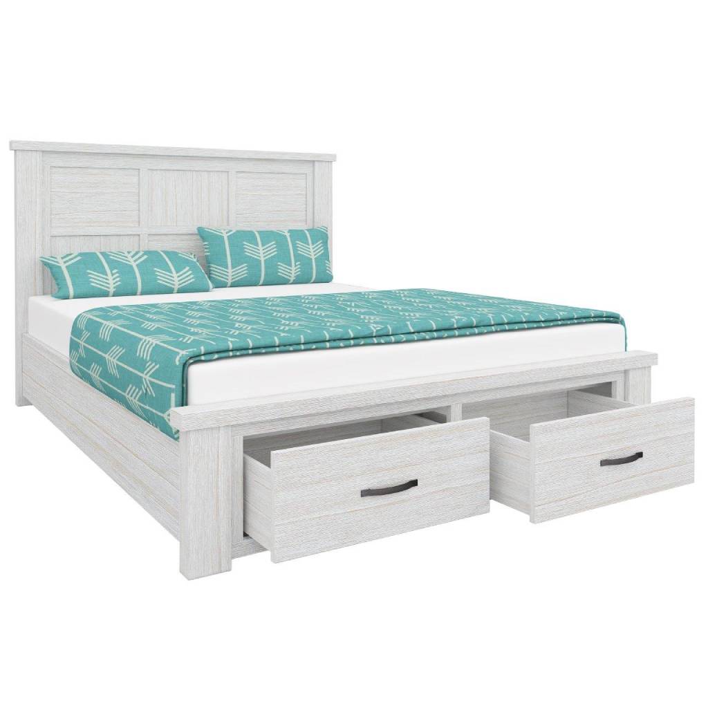 "Avalon" Hamptons Style Coastal Timber Double Bed with Storage at Footboard, Whitewash (RRP $1799) - Image 2