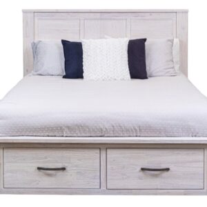 "Avalon" Hamptons Style Coastal Timber Double Bed with Storage at Footboard, Whitewash (RRP $1799)