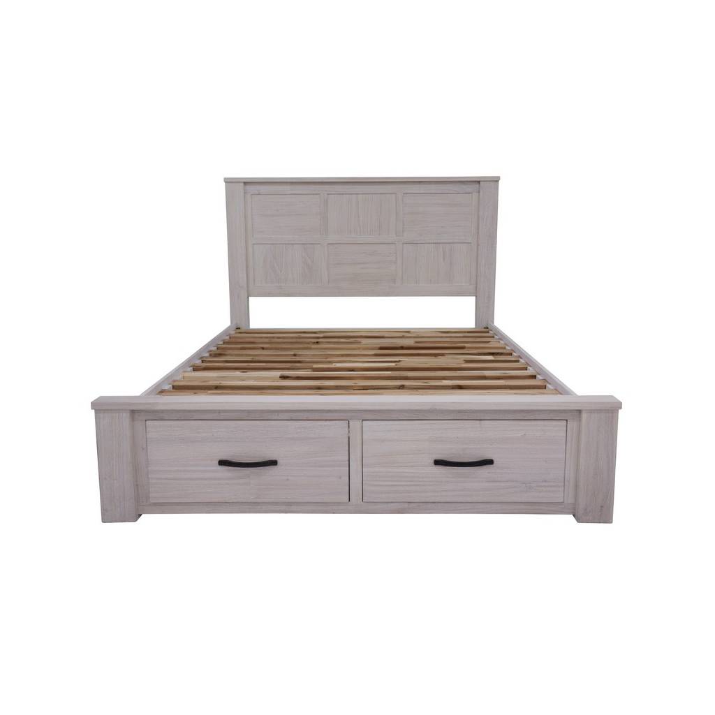 "Avalon" Hamptons Style Coastal Timber Double Bed with Storage at Footboard, Whitewash (RRP $1799) - Image 3