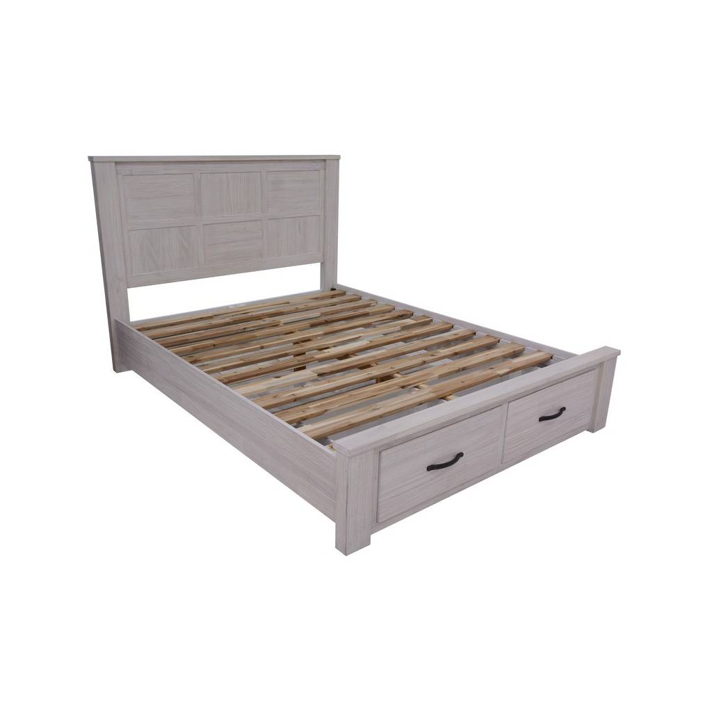 "Avalon" Hamptons Style Coastal Timber Double Bed with Storage at Footboard, Whitewash (RRP $1799) - Image 4