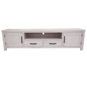 "Avalon" Coastal Style Timber TV Entertainment Unit 2 Doors 2 Drawers, White Wash 216cmW x 45cmD x 55cmH (RRP $1499)
