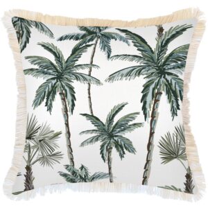 Outdoor Cushion Coastal Fringe Palm Tree Paradise White 60cm x 60cm