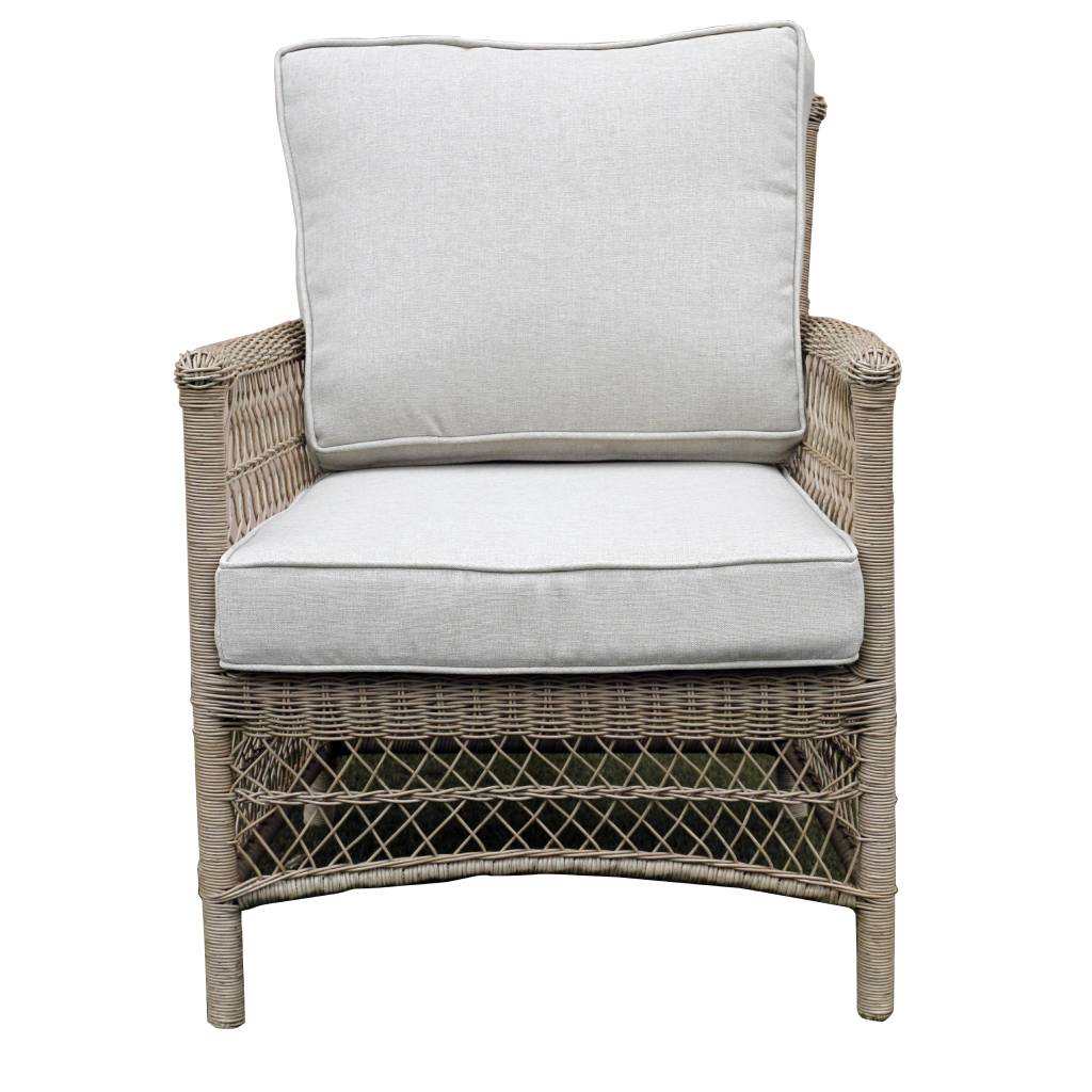 FLOORSTOCK CLEARANCE SALE "Hampshire" Hamptons Style Outdoor Wicker 4 Piece Lounge Set with Timber Pedestal Base Coffee Table (RRP $3499) - Image 4