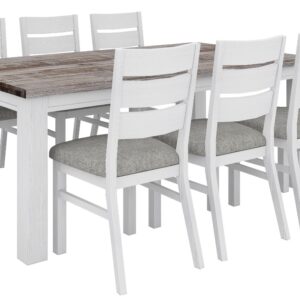 "Coastal" Hamptons Style Dining Table Package 190x100cm, Chairs with Grey Fabric Cushioned Seat, Vivid White (RRP $3499)