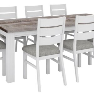 "Coastal" Hamptons Style Dining Table Package W225 x D100 x H77 CM, Chairs with Grey Fabric Cushioned Seat, Vivid White (RRP $3999)