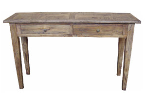 "Villa" Hamptons Style Parquetry 2 Drawer Hall Table Recycled Elm, 140cm x 40cm x 85cmH