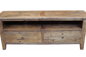 "Villa" Hamptons Style Parquetry 2 Entertainment TV Unit Recycled Elm, 140cm x 42cm x 54cmH