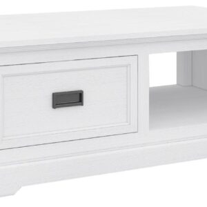 "Cove" Hamptons Style Timber Coffee Table, Brushed White, 120cmW x 70cmD x 45cmH (RRP $1099)