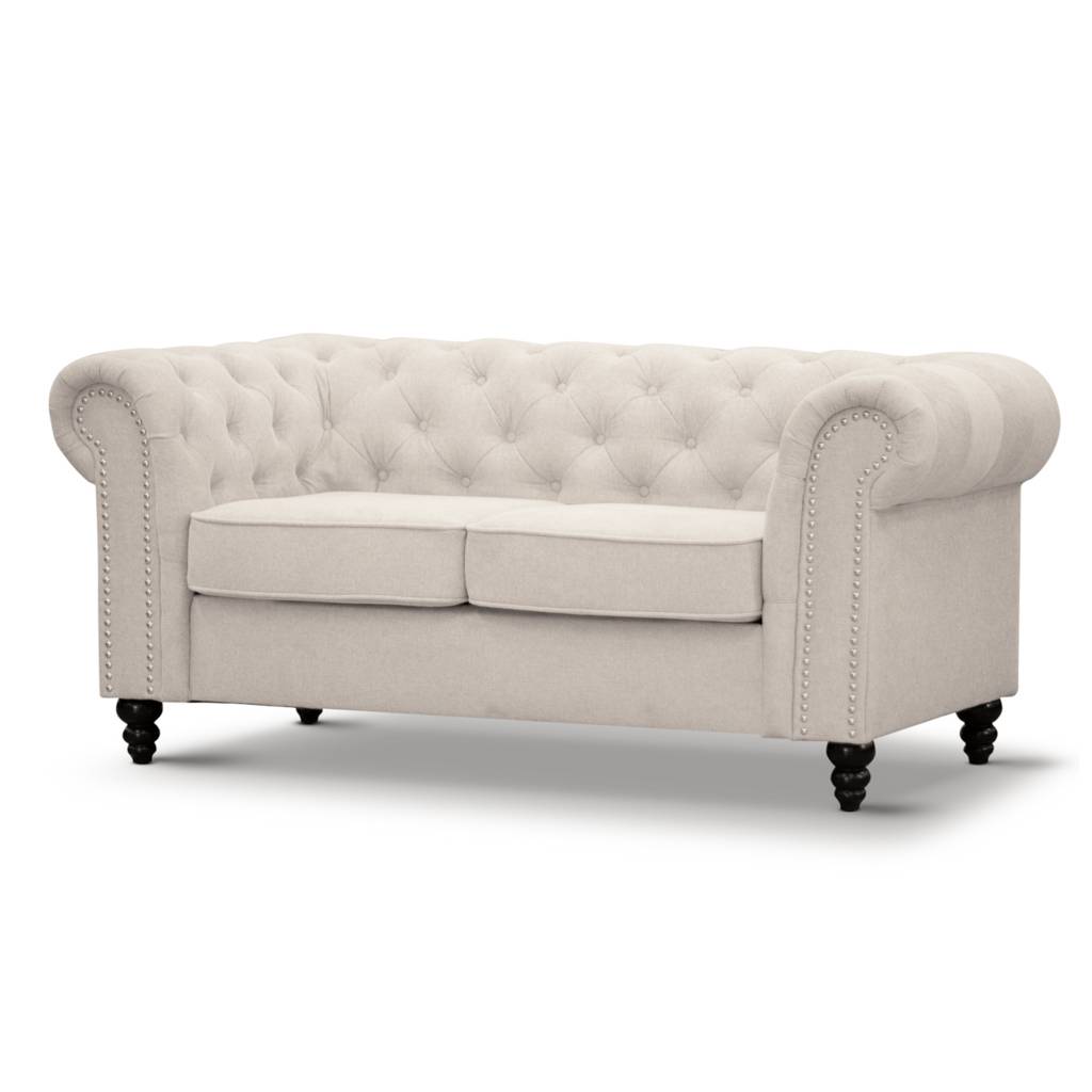 "Taegon" Hamptons Style Chesterfield 2 Seater Buttoned Lounge, Beige (RRP $1999) - Image 2