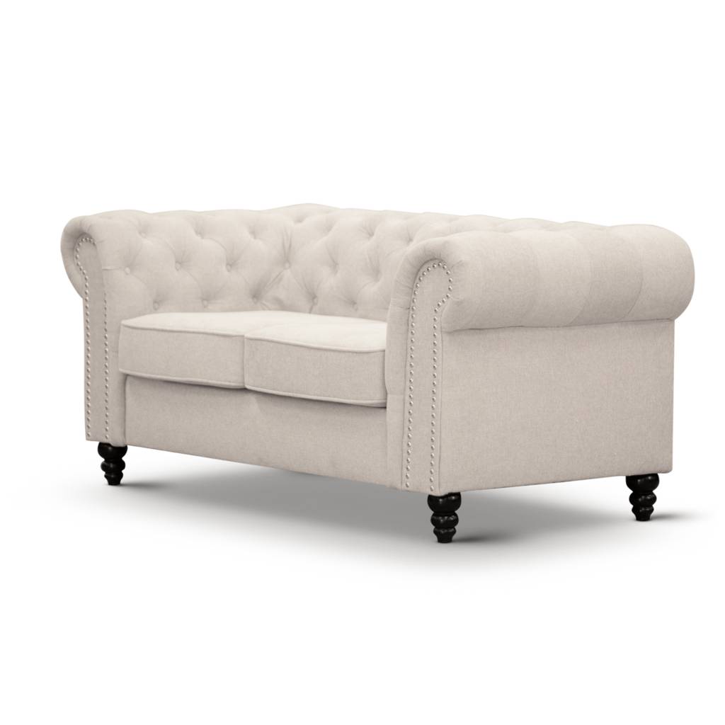 "Taegon" Hamptons Style Chesterfield 2 Seater Buttoned Lounge, Beige (RRP $1999) - Image 3