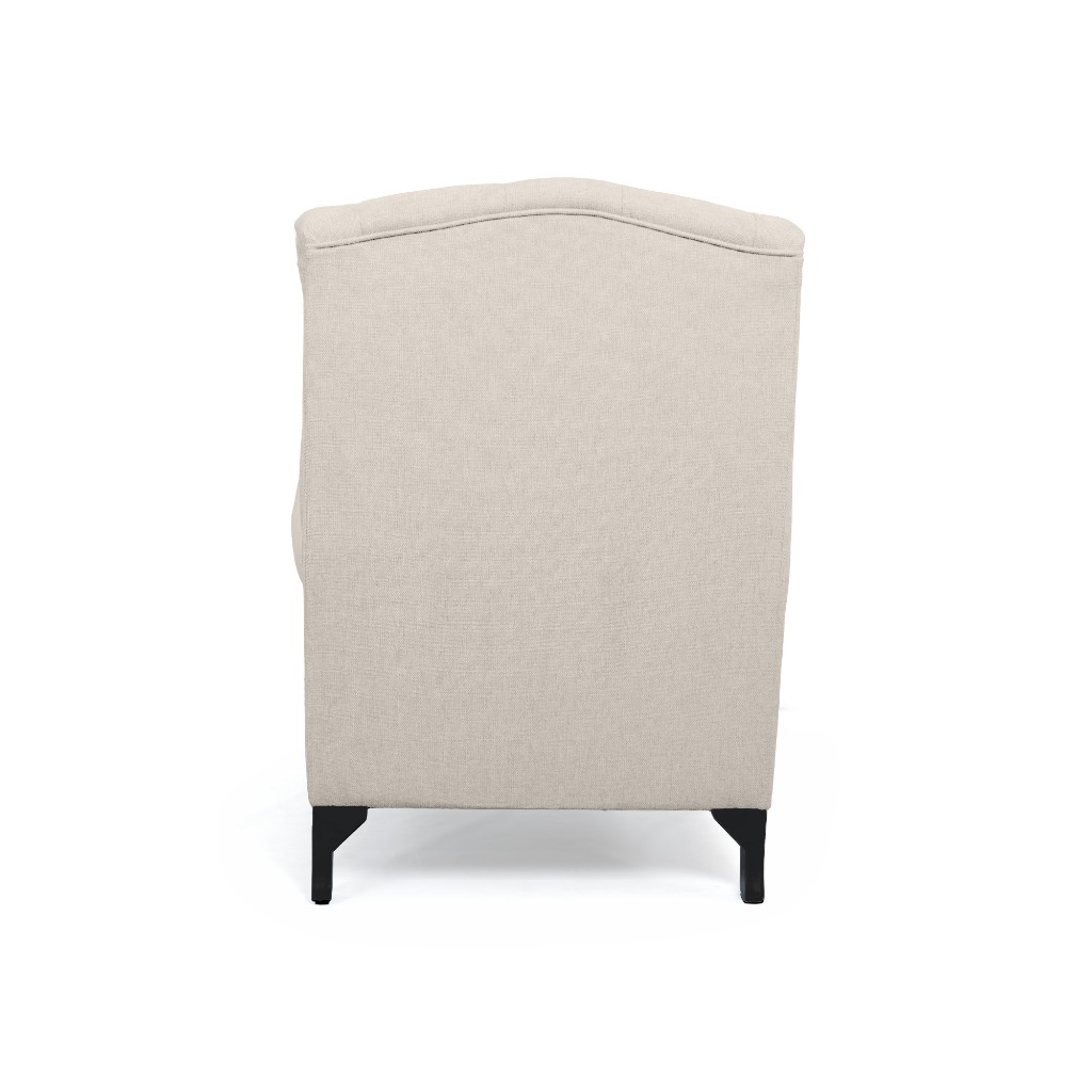 "Taegon" Hamptons Style Chesterfield Buttoned Wing Chair with Studs, Beige (RRP $999) - Image 4