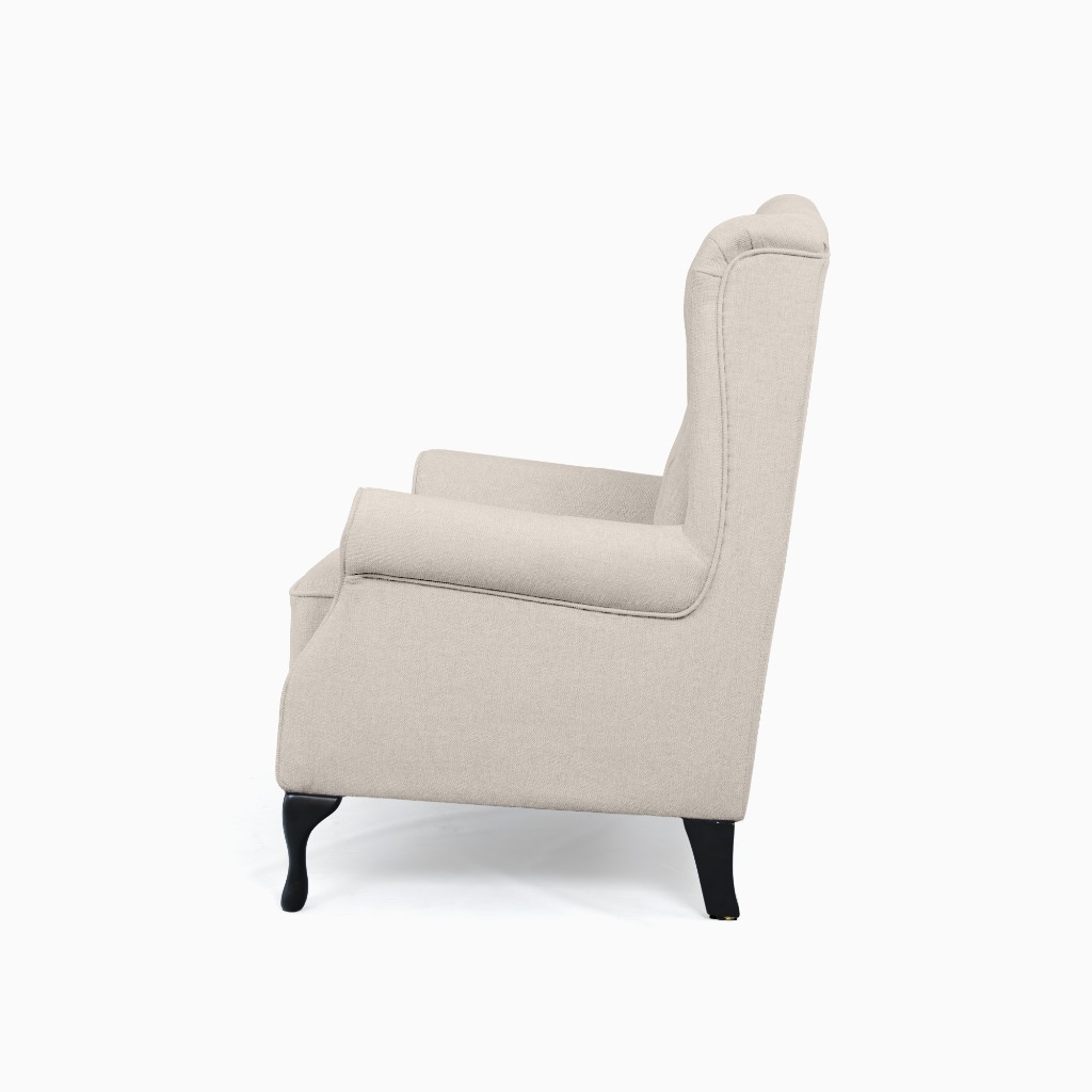 "Taegon" Hamptons Style Chesterfield Buttoned Wing Chair with Studs, Beige (RRP $999) - Image 3