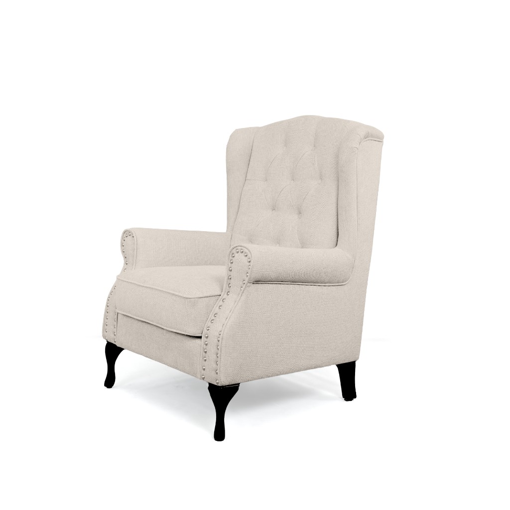 "Taegon" Hamptons Style Chesterfield Buttoned Wing Chair with Studs, Beige (RRP $999) - Image 2