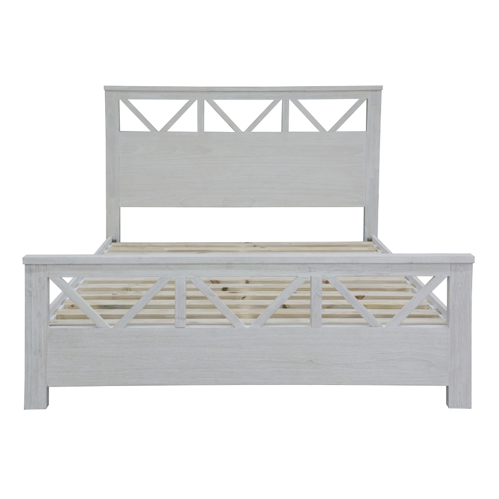 Coastal Hamptons Style Hardwood King Bed, Whitewash W196 x D219 x H120 CM (RRP $1499) - Image 2