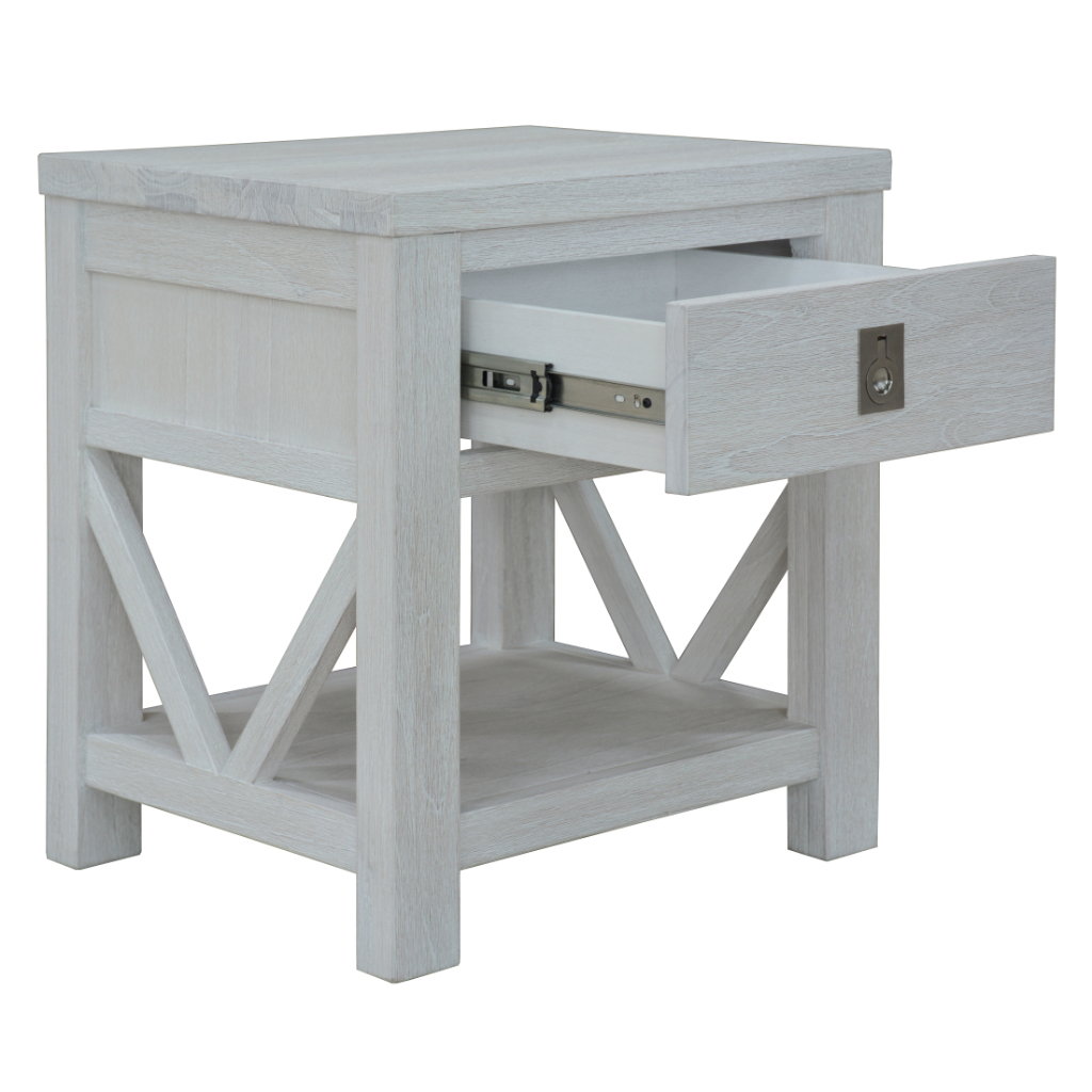 Coastal Hamptons Style Hardwood Timber Bedside Table 3 Drawers White, 50X40X55CM (RRP $299) - Image 2