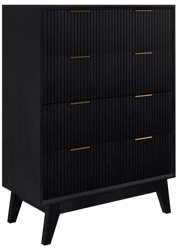 "Ellie" Hamptons Style 4 Drawer Tallboy, Black 90x42x120CM (RRP $1299) - Image 3