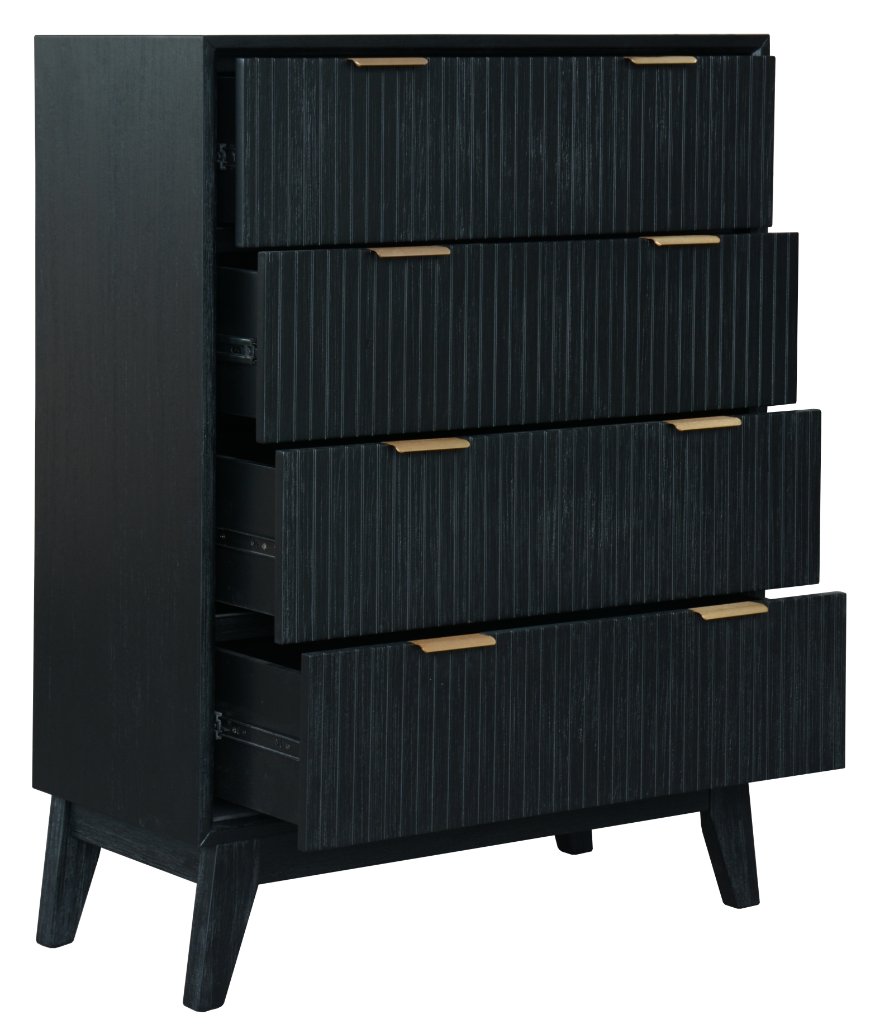 "Ellie" Hamptons Style 4 Drawer Tallboy, Black 90x42x120CM (RRP $1299) - Image 2