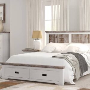 "Brampton" Hamptons Style Timber 4 Piece Queen Bed Package with Dresser & Bedsides (RRP $4999)