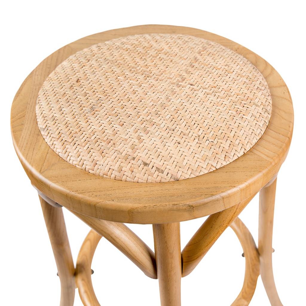 "Cafe" Hamptons Style Timber Barstool, Natural Oak with Rattan Seat (RRP $249) - Image 2