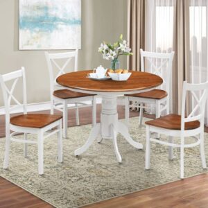 "Hope Island" Hamptons Style 5 Piece Timber Dining Setting White 100cm Round Table & 4 Dining Chairs (RRP $1499)