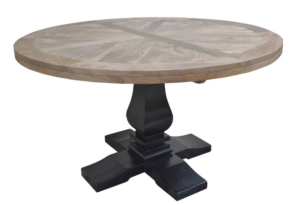 "Tuscany" Hardwood Timber 135cm Round Dining Table, Black Base + 4 Noosaville Crossback Chairs, Black (RRP $2999) - Image 5
