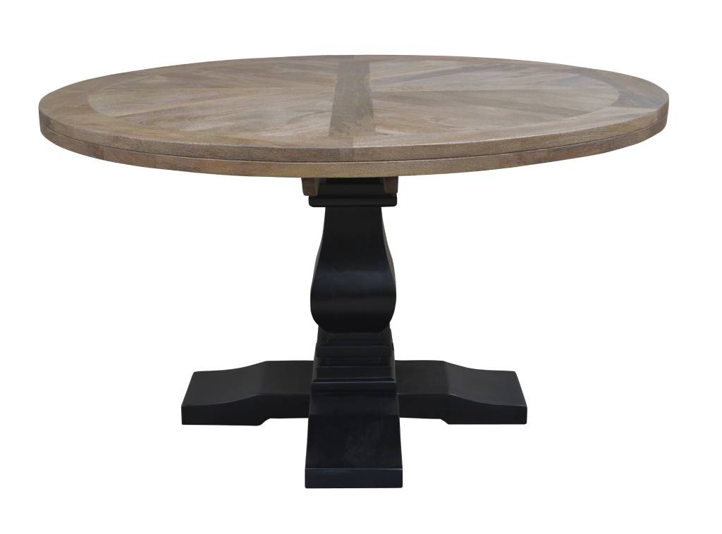 "Tuscany" Hardwood Timber 135cm Round Dining Table, Black Base + 4 Noosaville Crossback Chairs, Black (RRP $2999) - Image 3