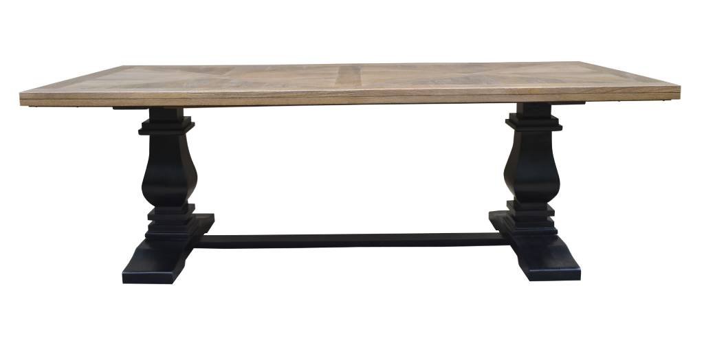 "Tuscany" Hardwood Timber Dining Table, Oak Top & Black Base 230x110cm (RRP $2999) - Image 4