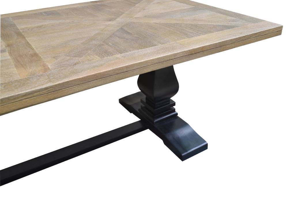 "Tuscany" Hardwood Timber Dining Table, Oak Top & Black Base 230x110cm (RRP $2999) - Image 3