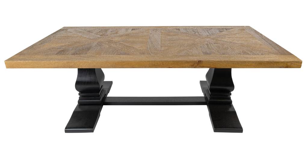 "Tuscany" Hardwood Timber Coffee Table, Oak top + Black Base, 140X70X45cm (RRP $1499) - Image 2